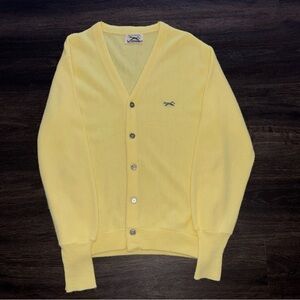 Vintage JCPenney The Fox Sweater Cardigan Mens Large Yellow 70's 80's